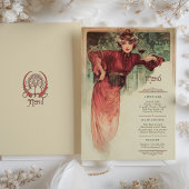 Art Nouveau Trouwmenu Lady Red Gown Kaart