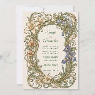 Art Nouveau Trouwuitnodiging met Vintage Flora Kaart