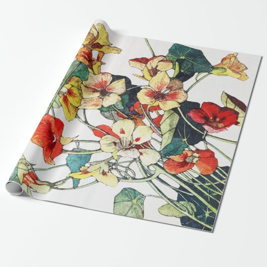 Art Nouveau tuin Nasturtium bloemen Cadeaupapier (Uitgerold)