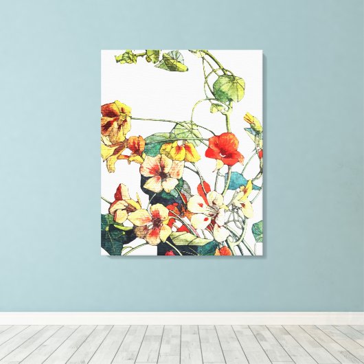 Art Nouveau tuin Nasturtium bloemen Canvas Afdruk (Insitu (Houten vloer))