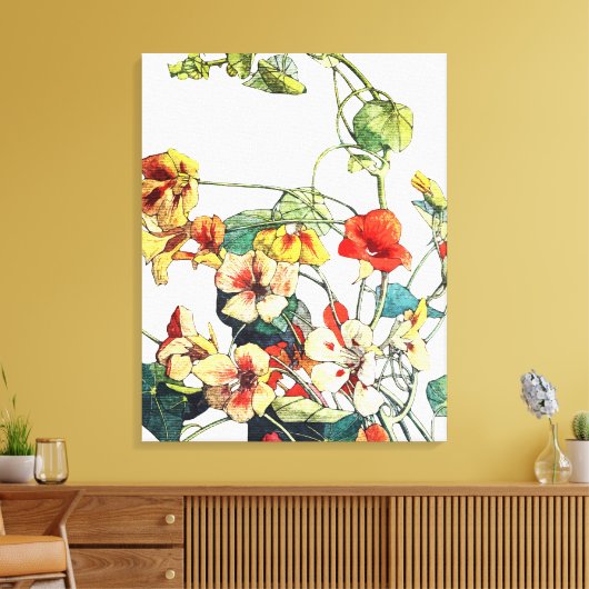 Art Nouveau tuin Nasturtium bloemen Canvas Afdruk (Insitu (Woonkamer))
