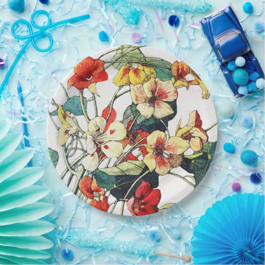 Art Nouveau tuin Nasturtium bloemen Papieren Bordje (Feest)