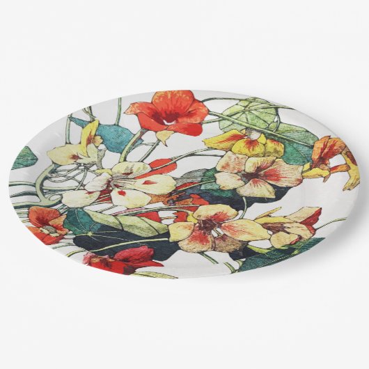 Art Nouveau tuin Nasturtium bloemen Papieren Bordje (Gekanteld)