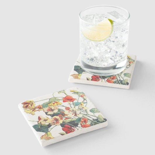 Art Nouveau tuin Nasturtium bloemen Stenen Onderzetter (Zijkant)