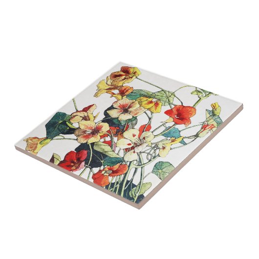 Art Nouveau tuin Nasturtium bloemen Tegeltje (Zijkant)