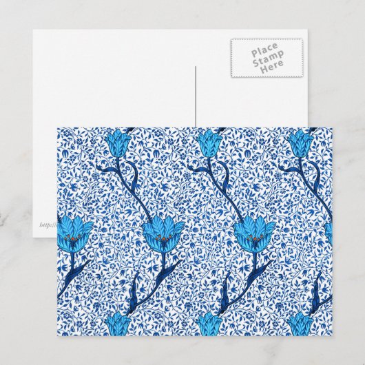 Art Nouveau Tulip Damask, Cobalt Blue Briefkaart (Voorkant / Achterkant)