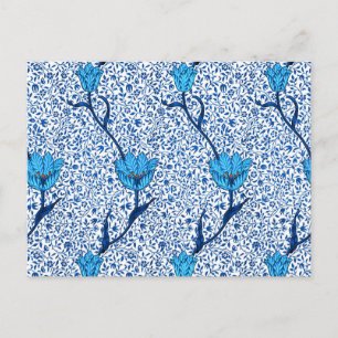 Art Nouveau Tulip Damask, Cobalt Blue Briefkaart