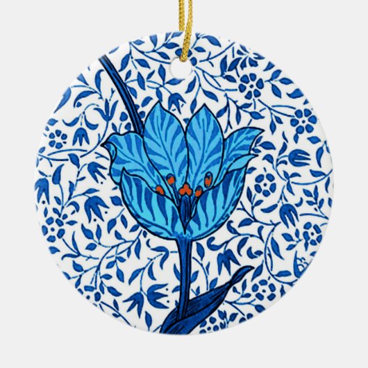 Art Nouveau Tulip Damask, Cobalt Blue Keramisch Ornament (Voorkant)
