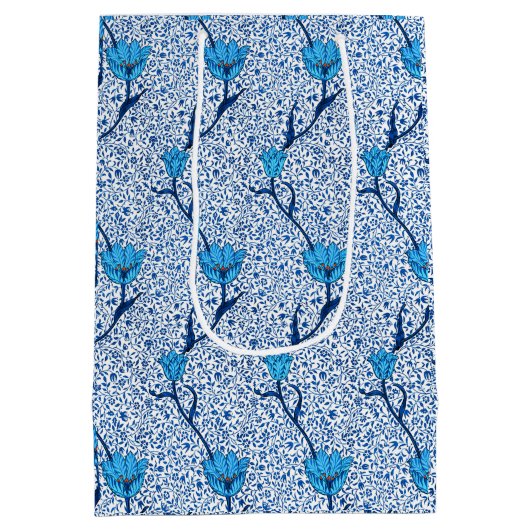 Art Nouveau Tulip Damask, Cobalt Blue Medium Cadeauzakje (Achterkant)