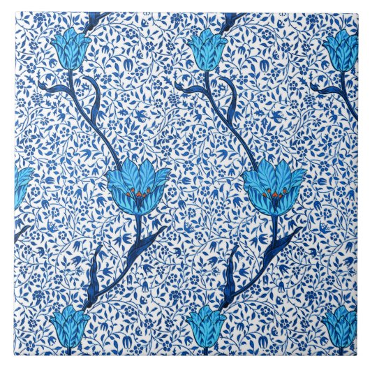 Art Nouveau Tulip Damask, Cobalt Blue Tegeltje (Voorkant)