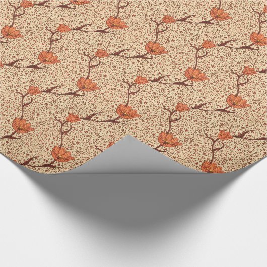 Art Nouveau Tulip Damask, Coral en Beige Cadeaupapier (Hoek)