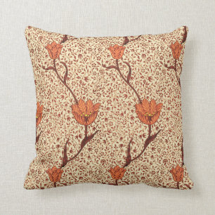 Art Nouveau Tulip Damask, Coral en Beige Kussen