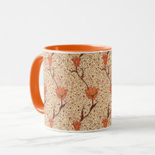 Art Nouveau Tulip Damask, Coral en Beige Mok