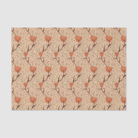 Art Nouveau Tulip Damask, Coral en Beige Tissuepapier (Voorkant)
