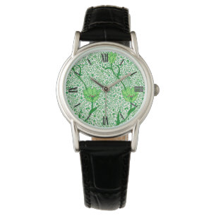 Art Nouveau Tulip Damask, Emerald Green Horloge