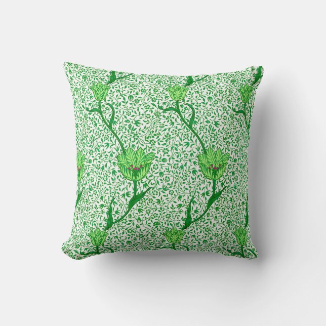 Art Nouveau Tulip Damask, Emerald Green Kussen (Voorkant)