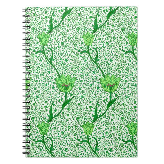 Art Nouveau Tulip Damask, Emerald Green Notitieboek (Voorkant)