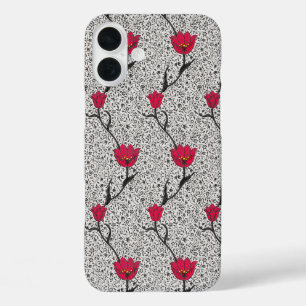Art Nouveau Tulip Damask, Grey and Red iPhone 16 Plus Hoesje