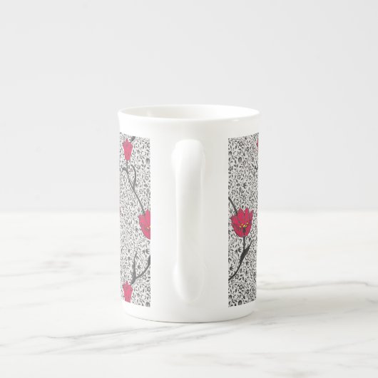 Art Nouveau Tulip Damask, Grey and Red Porselein Kop (Achterkant)