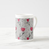 Art Nouveau Tulip Damask, Grey and Red Porselein Kop (Voorkant rechts)