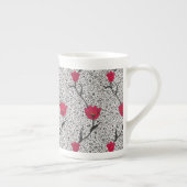 Art Nouveau Tulip Damask, Grey and Red Porselein Kop (Rechts)