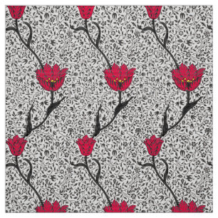 Art Nouveau Tulip Damask, Grey and Red Stof