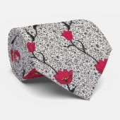 Art Nouveau Tulip Damask, Grey and Red Stropdas (Opgerold)