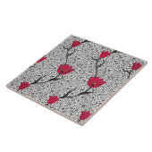 Art Nouveau Tulip Damask, Grey and Red Tegeltje (Zijkant)