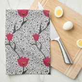 Art Nouveau Tulip Damask, Grey and Red Theedoek (Quarter Fold)