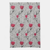 Art Nouveau Tulip Damask, Grey and Red Theedoek (Verticaal)