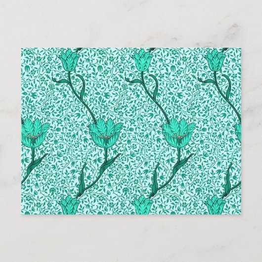 Art Nouveau Tulip Damask, Turquoise Briefkaart (Voorkant)