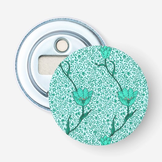 Art Nouveau Tulip Damask, Turquoise Button Flesopener (Voorkant)
