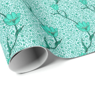 Art Nouveau Tulip Damask, Turquoise Cadeaupapier
