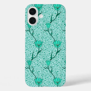 Art Nouveau Tulip Damask, Turquoise iPhone 16 Plus Hoesje