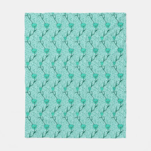 Art Nouveau Tulip Damask, Turquoise Fleece Deken (Voorkant)