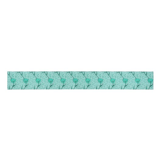Art Nouveau Tulip Damask, Turquoise Grosgrain Lint (Voorkant)