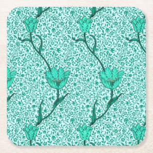 Art Nouveau Tulip Damask, Turquoise Kartonnen Onderzetters