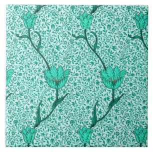 Art Nouveau Tulip Damask, Turquoise Tegeltje