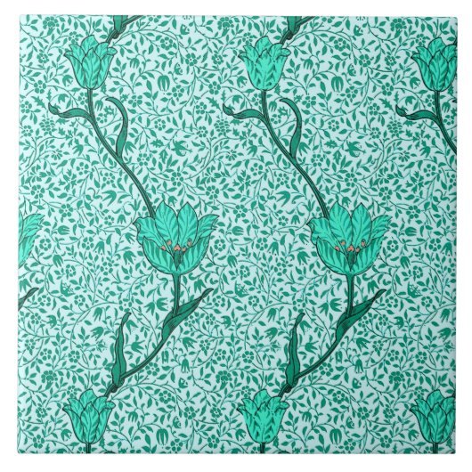 Art Nouveau Tulip Damask, Turquoise Tegeltje (Voorkant)