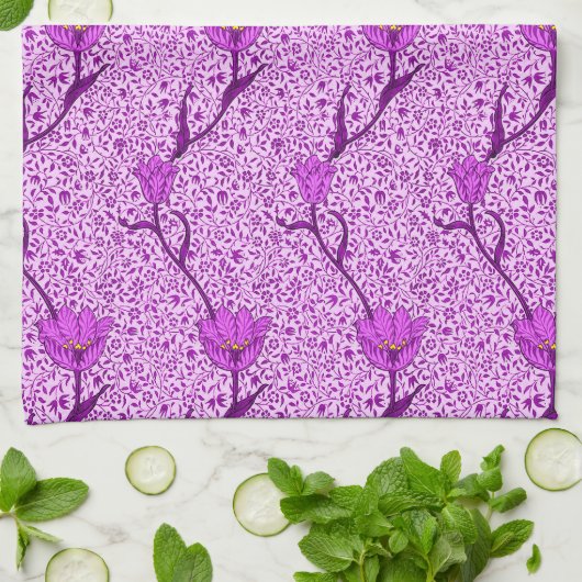 Art Nouveau Tulip Damask, Violet en Orchid Theedoek (Gevouwen)