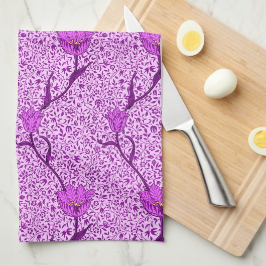 Art Nouveau Tulip Damask, Violet en Orchid Theedoek (Quarter Fold)