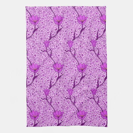 Art Nouveau Tulip Damask, Violet en Orchid Theedoek (Verticaal)