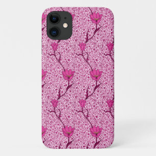 Art Nouveau Tulip Damask, Wine & Fuchsia Pink iPhone 11 Hoesje