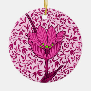 Art Nouveau Tulip Damask, Wine & Fuchsia Pink Keramisch Ornament