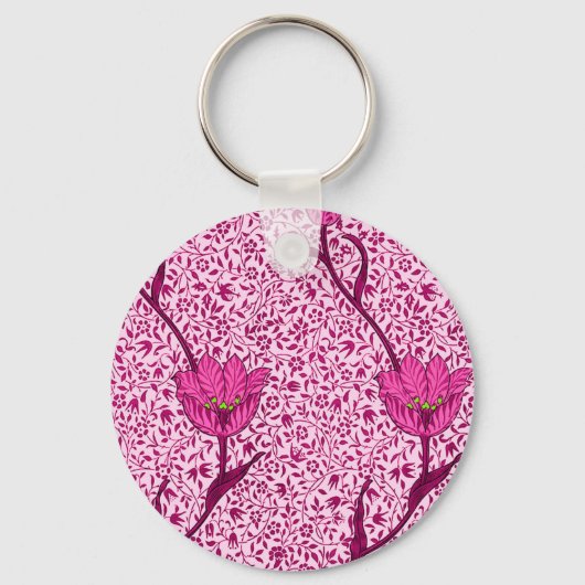 Art Nouveau Tulip Damask, Wine & Fuchsia Pink Sleutelhanger (Voorkant)