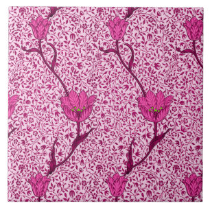 Art Nouveau Tulip Damask, Wine & Fuchsia Pink Tegeltje