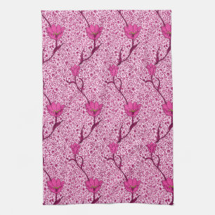 Art Nouveau Tulip Damask, Wine & Fuchsia Pink Theedoek