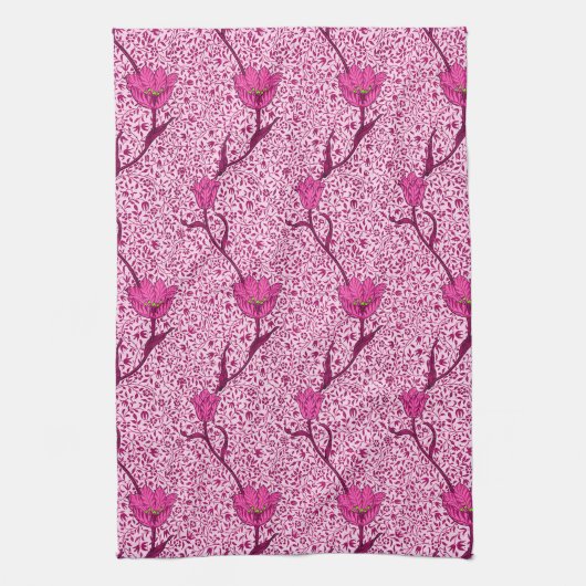 Art Nouveau Tulip Damask, Wine & Fuchsia Pink Theedoek (Verticaal)