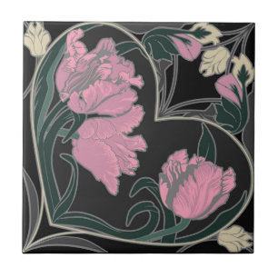 Art Nouveau Tulip Heart  Tile Tegeltje