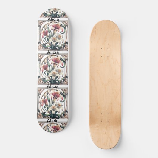 Art Nouveau Tulip Symmetrical Petals Romantic Cool Persoonlijk Skateboard (Voorkant)